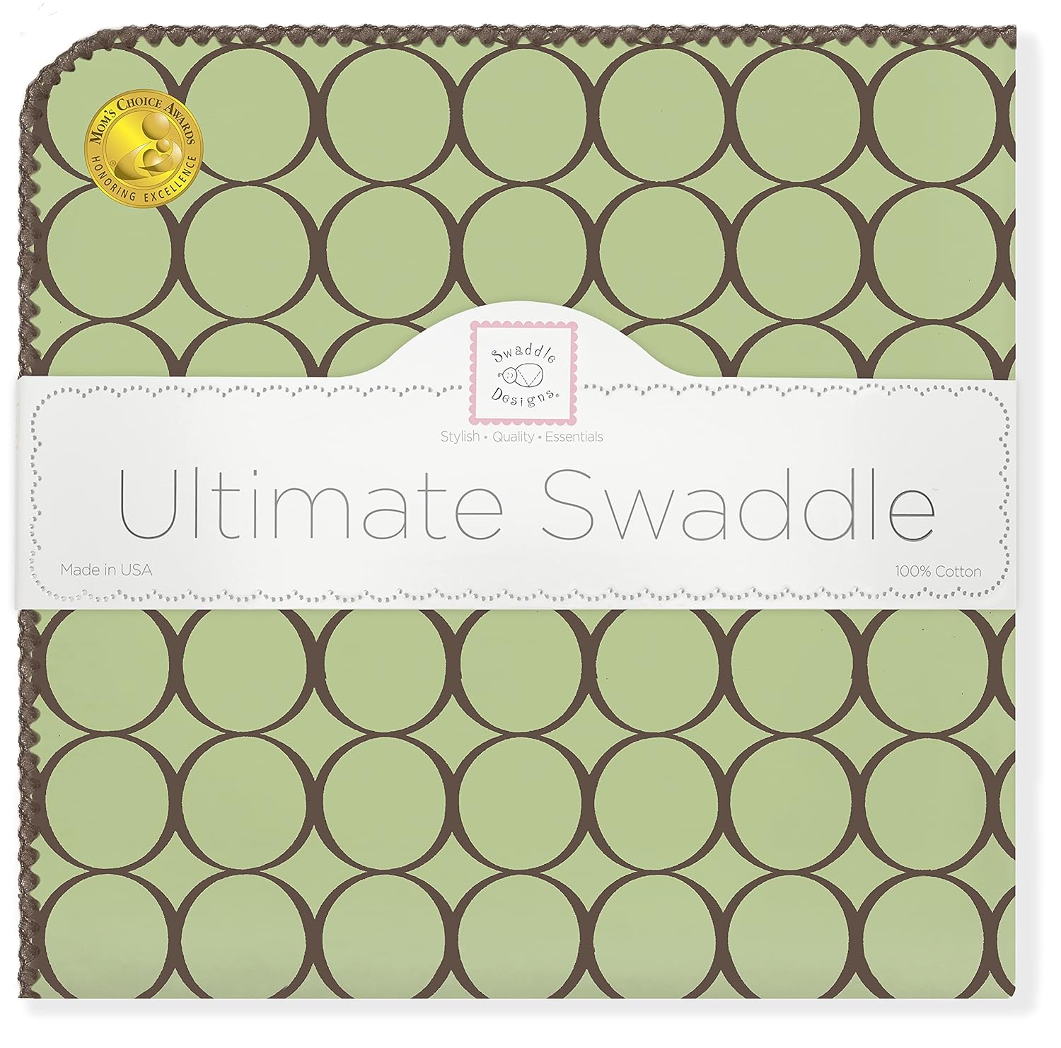 SwaddleDesigns Large Receiving Blanket, Ultimate Swaddle for Baby Boys, Girls, Softest US Cotton Flannel, Best Shower Gift, MADE in USA, Brown Mod Circles on Lime, Mom's Choice Winner,Lime Green and Brown,42" x 42",SD-016LM