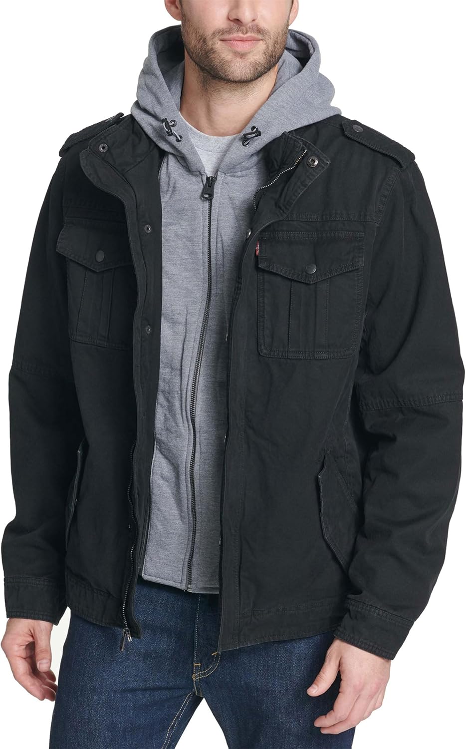 Levi's Men's Washed Cotton Hooded Military Jacket