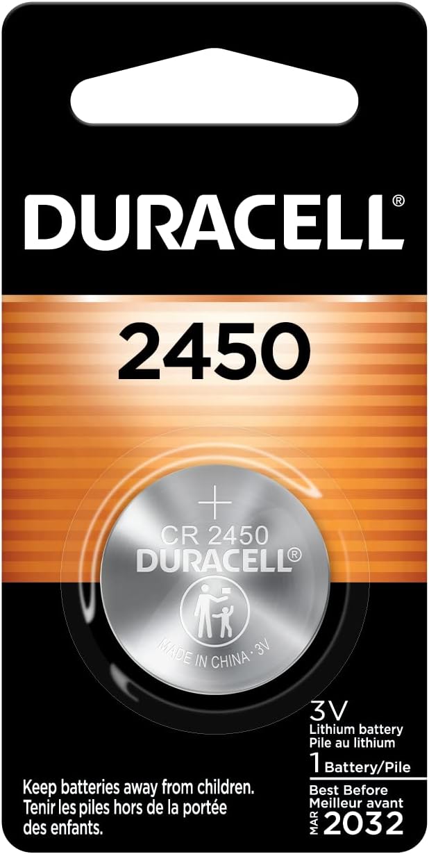 Duracell 2450 3V Lithium Battery, 1 Count Pack, Lithium Coin Battery for Medical and Fitness Devices, Watches, and more, CR Lithium 3 Volt Cell