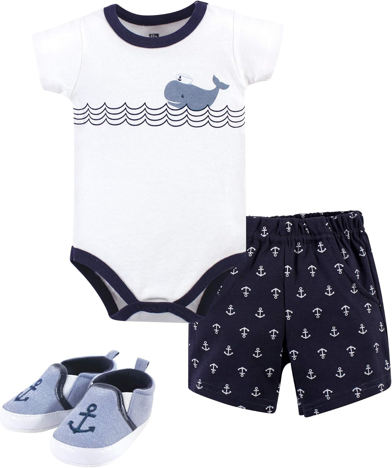 Hudson Baby Unisex Baby Cotton Bodysuit, Shorts and Shoe Set