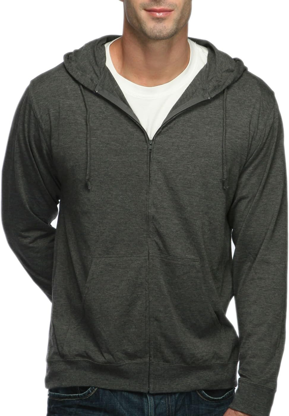 Lightweight Jersey Zip Hoodie for Men & Women - Full Zip Casual Cotton Hoodie, Soft Long Sleeve