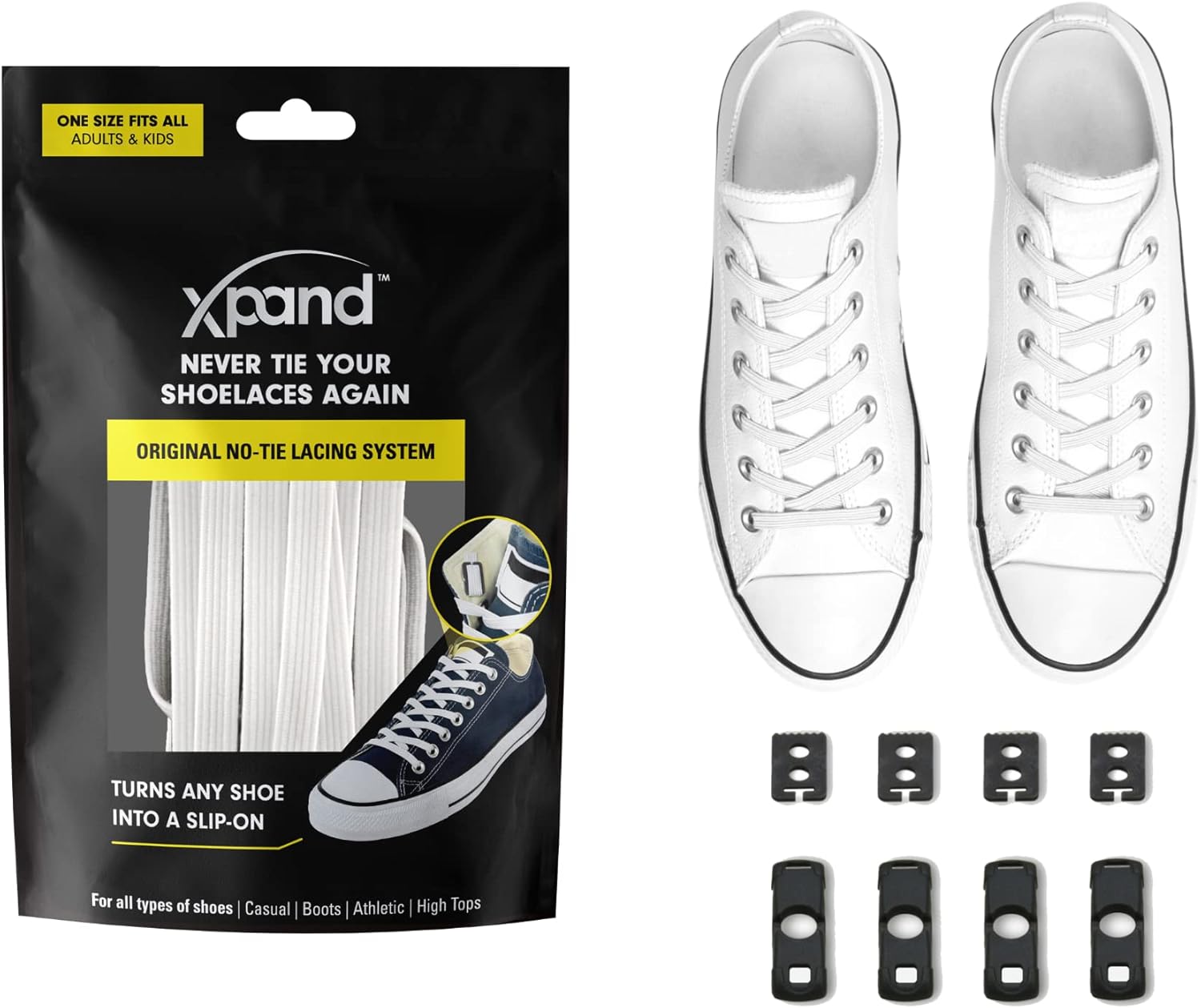 Xpand No Tie Shoelaces System with Elastic Laces - One Size Fits All Adult and Kids Shoes