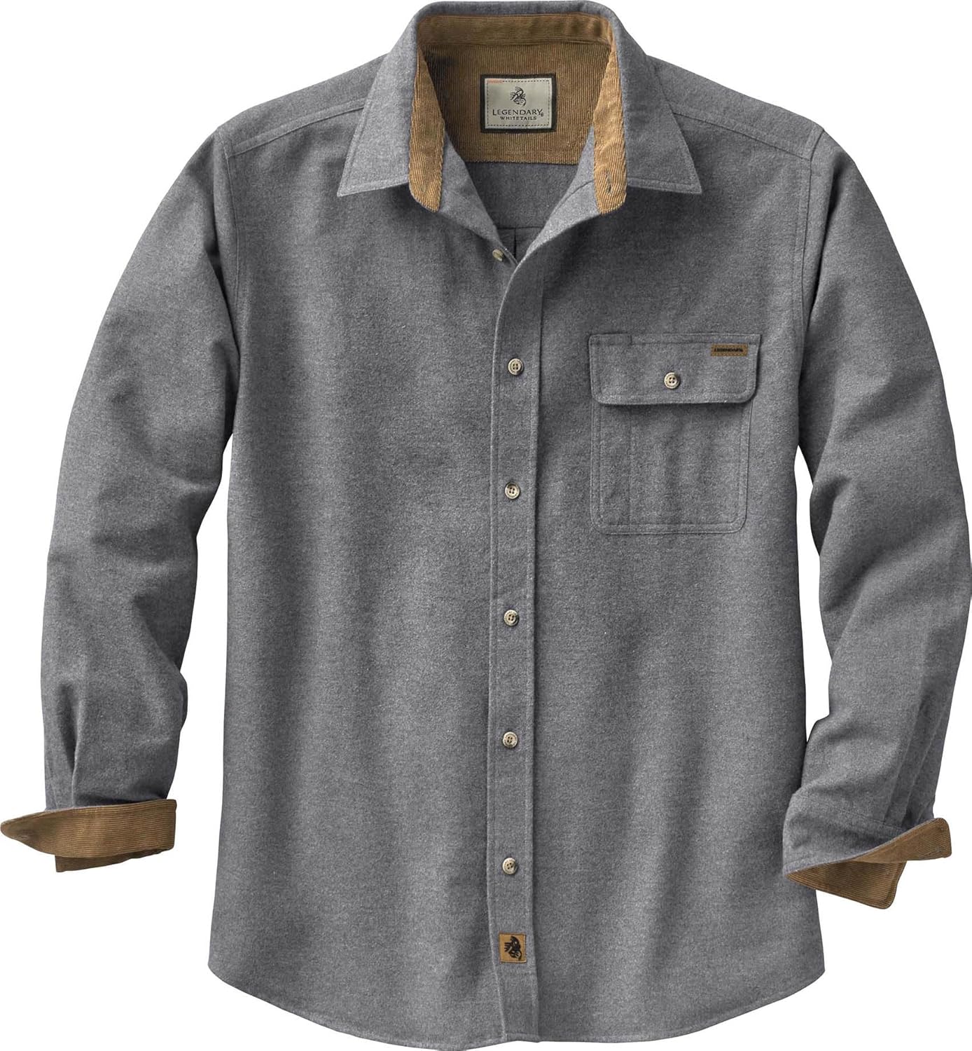 Legendary Whitetails Men's Buck Camp Flannel, Long Sleeve Plaid Button Down Casual Shirt, Corduroy Cuffs