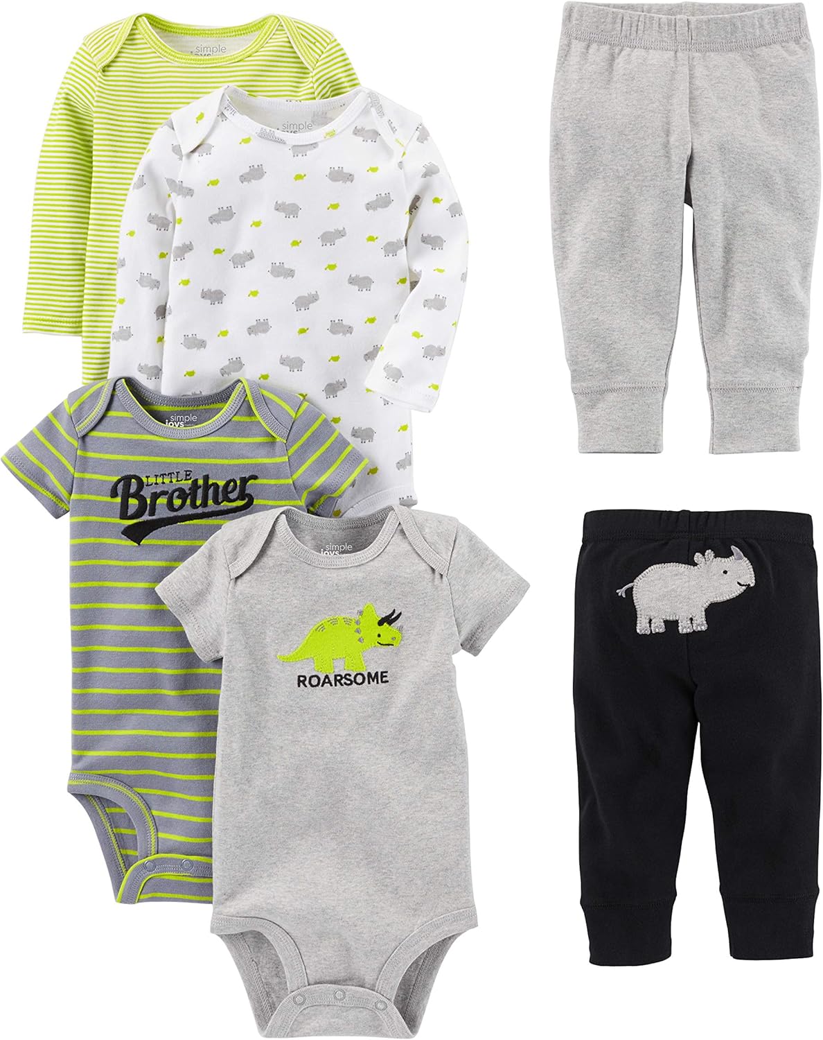 Simple Joys by Carter's Baby Boys' 6-Piece Bodysuits (Short and Long Sleeve) and Pants Set