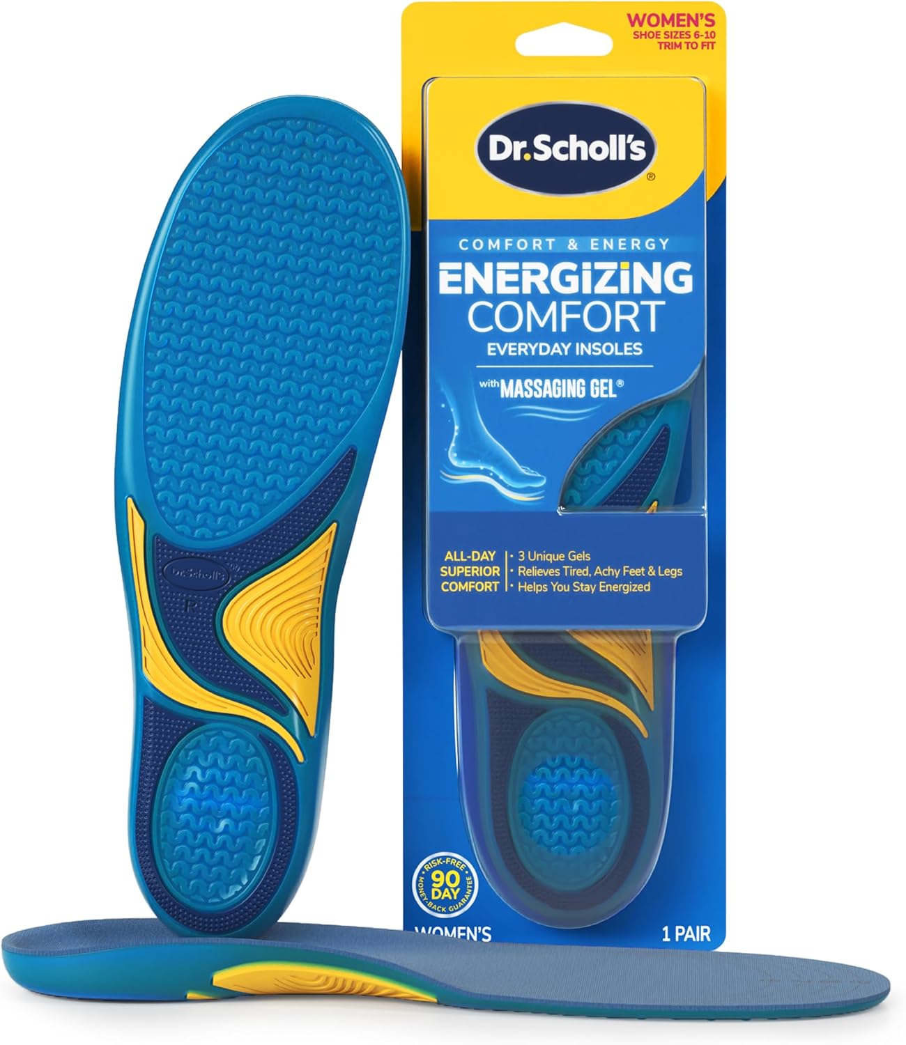 Dr. Scholl's Energizing Comfort Women's Everyday Insoles with Massaging Gel - Clinically Proven, All-Day Energy and Comfort Inserts with Patented Triple Gel Design - Shock Absorbing, Arch Support