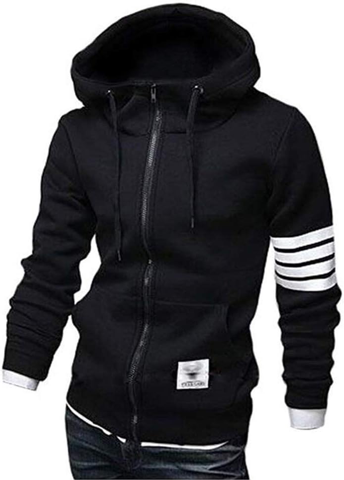 ZUEVI Men's Hoodies Casual Striped Drawstring Hooded And Zipper Closure Hoodie Slim Fit Fleece Sweatshirt