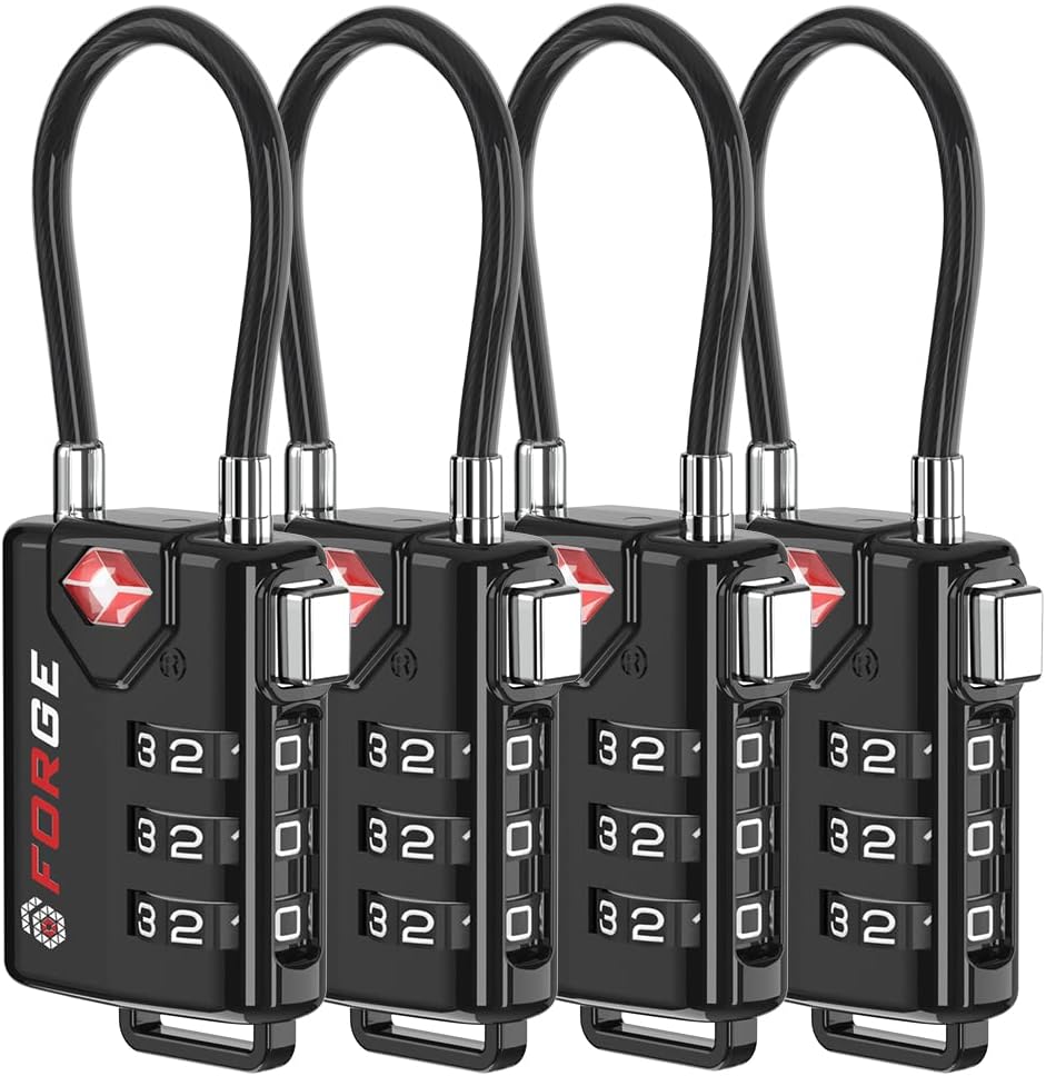 TSA Approved Cable Luggage Locks, Re-settable Combination with Alloy Body