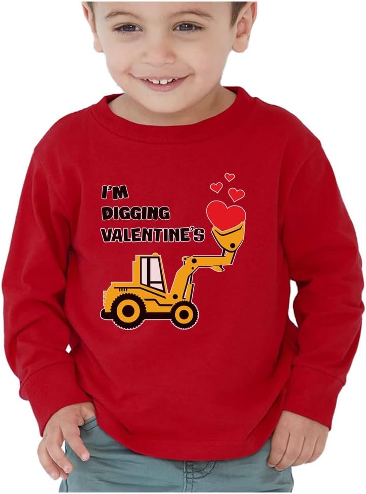 Tractor & Digger Toddler Boys Valentines Shirt Heart Dab Funny Valentine's Day Kids Long Sleeve T-Shirt for Toddlers