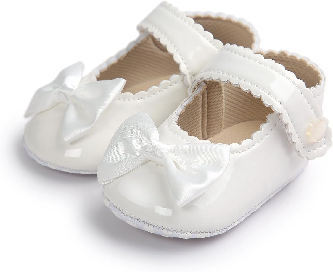 Meckior Infant Baby Girls Soft Sole Bowknot Princess Wedding Dress Mary Jane Flats Prewalker Newborn Light Baby Sneaker Shoes