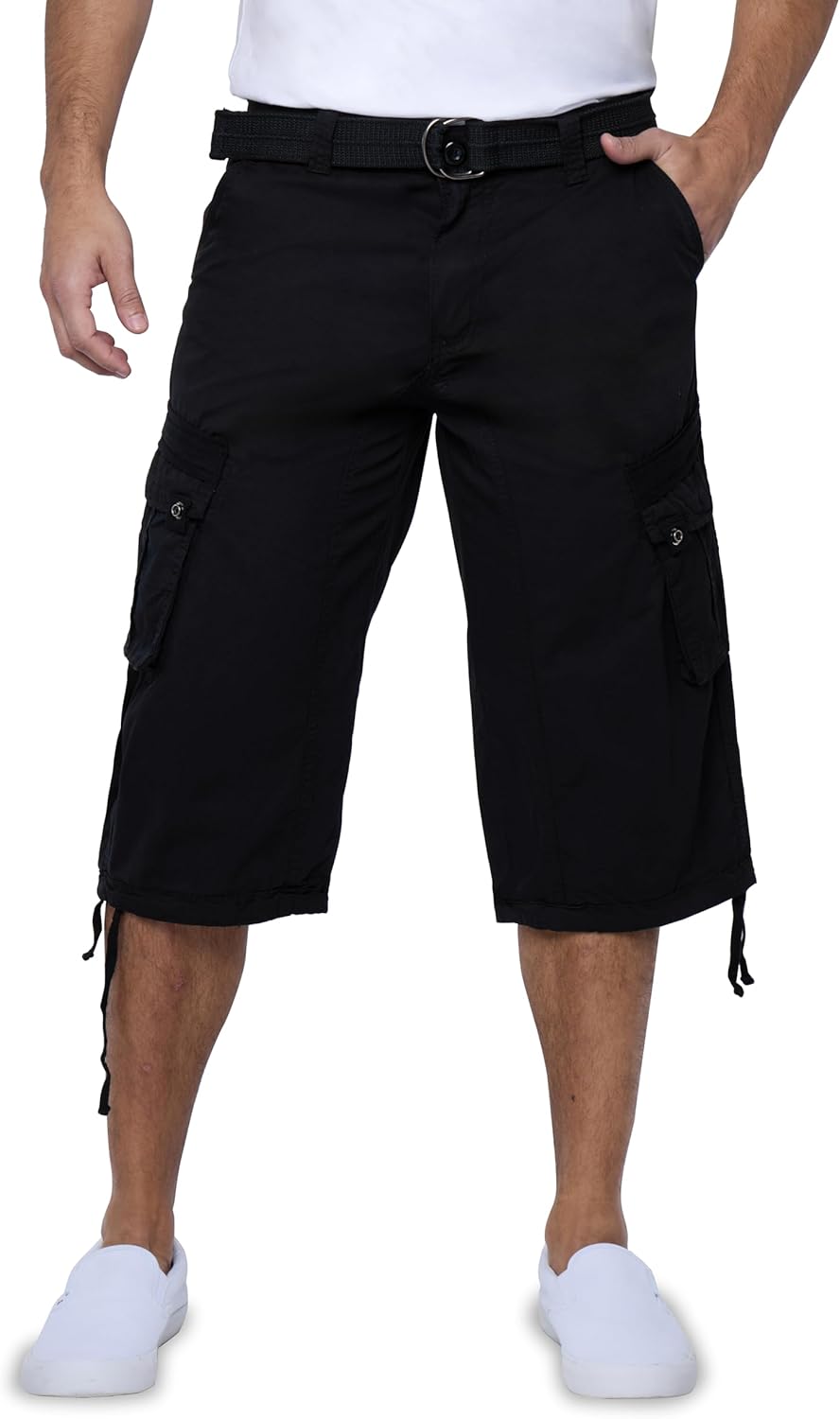 X RAY Men's Belted Cargo Long Shorts 18" Inseam Below Knee Length Multi Pocket 3/4 Capri Pants (Big and Tall Shorts for Men)