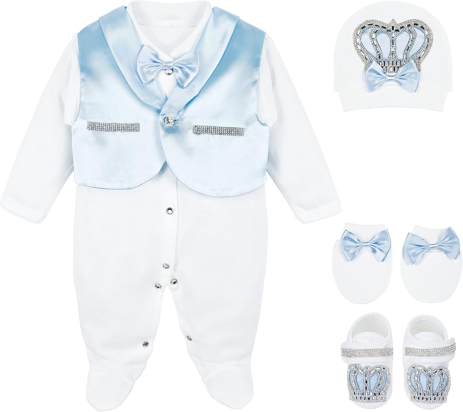 Lilax Baby Boy Jewels Crown Tuxedo Outfit Layette 5 Piece Gift Set 0-3 Months