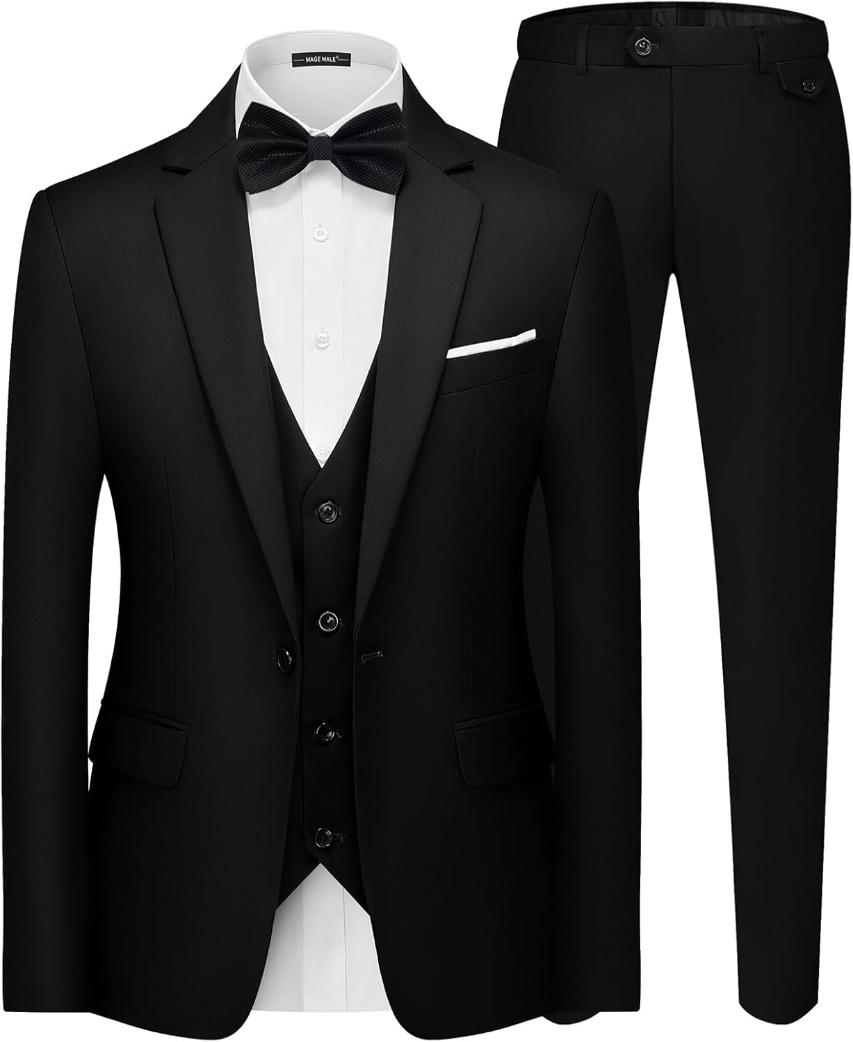 MAGE MALE Men's 3 Pieces Suit Elegant Solid One Button Slim Fit Single Breasted Party Blazer Vest Pants Set