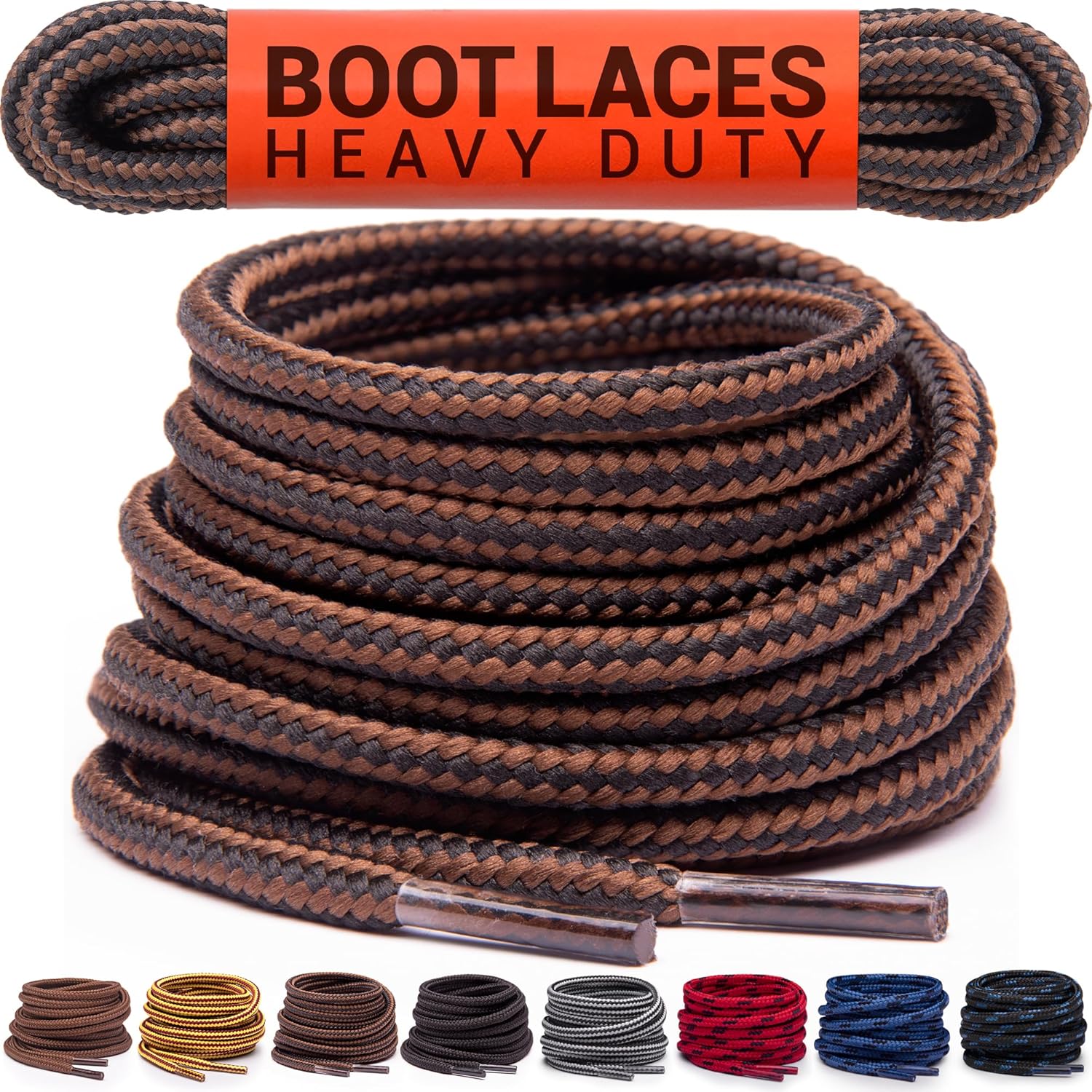 Miscly Round Boot Laces [1 Pair] Heavy Duty and Durable Shoelaces for Boots, Work Boots & Hiking Shoes