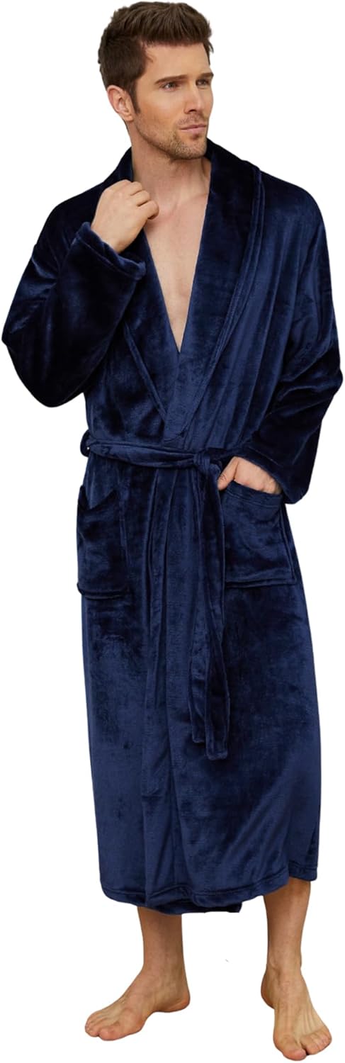 U2SKIIN Mens Fleece Robe Plush Collar Shawl Bathrobe