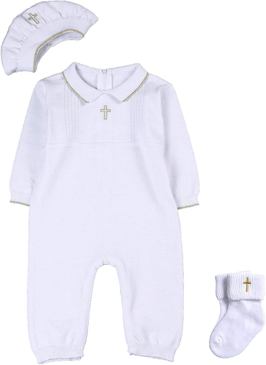 HAPIU Baby Boy Baptism Outfit with Hat Christening Outfit-Cross Detail