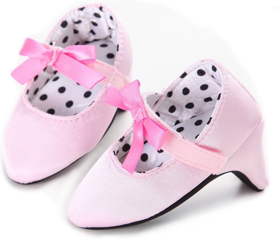 Newborn Baby Girls Shoes Bowknot Soft Sole Crib Shoes (6-12 M, Pink)