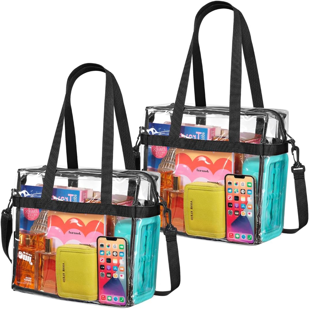 Handy Laundry Clear Tote Bag Stadium Approved - Shoulder Straps and Zippered - Clear Bag for Work, Sports Games and Concerts