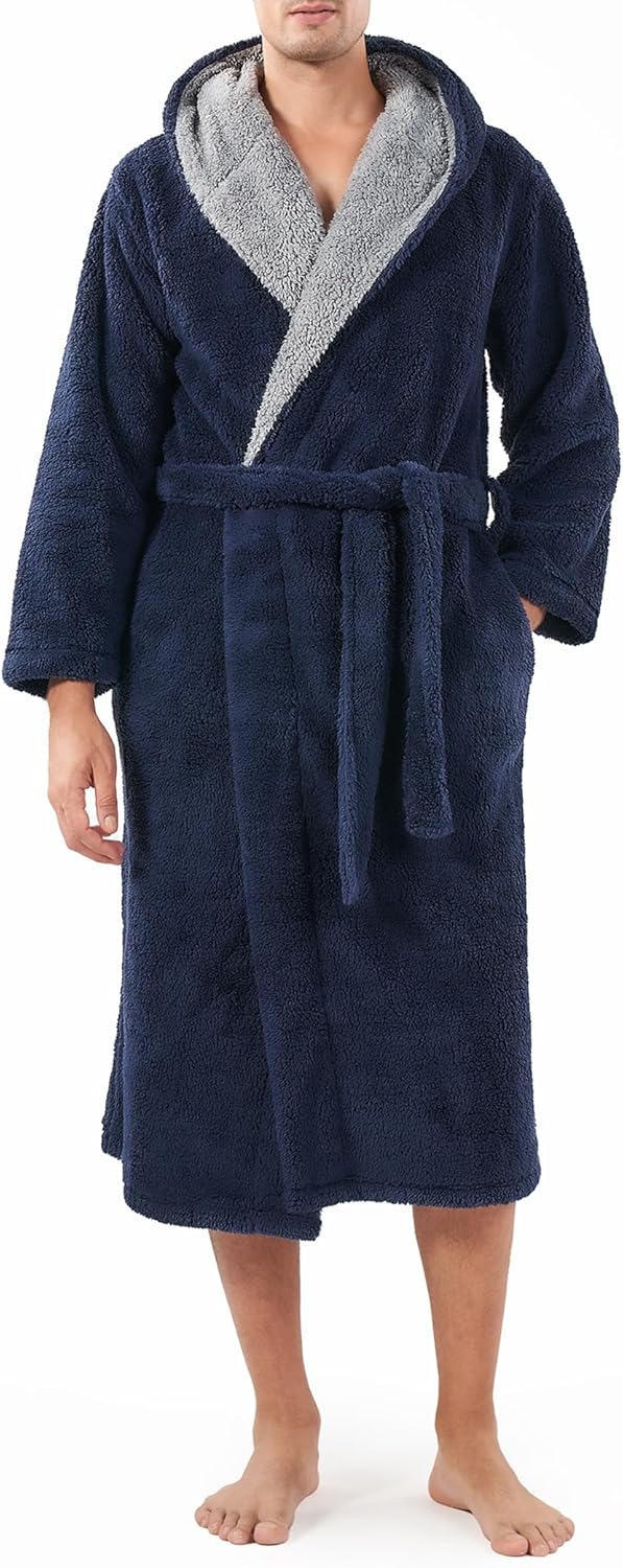 DAVID ARCHY Men's Soft Fleece Plush Robe Full Length Long Bathrobe