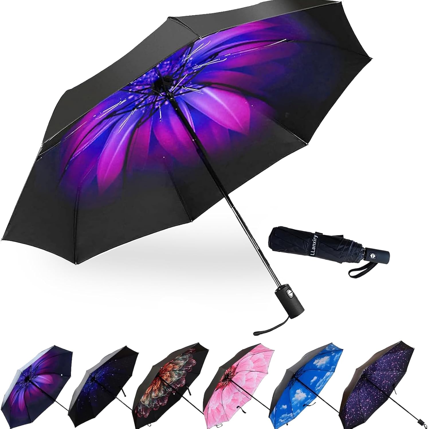 LLanxiry Compact Travel Umbrella,Windproof Waterproof Stick Umbrella Protection Golf Umbrellas