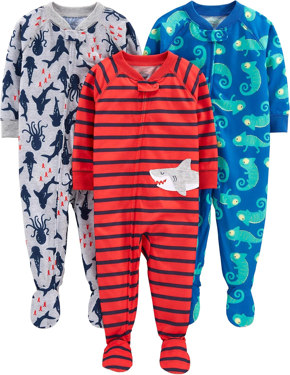 Simple Joys by Carter's Toddlers and Baby Boys' Loose-Fit Polyester Jersey Footed Pajamas, Pack of 3