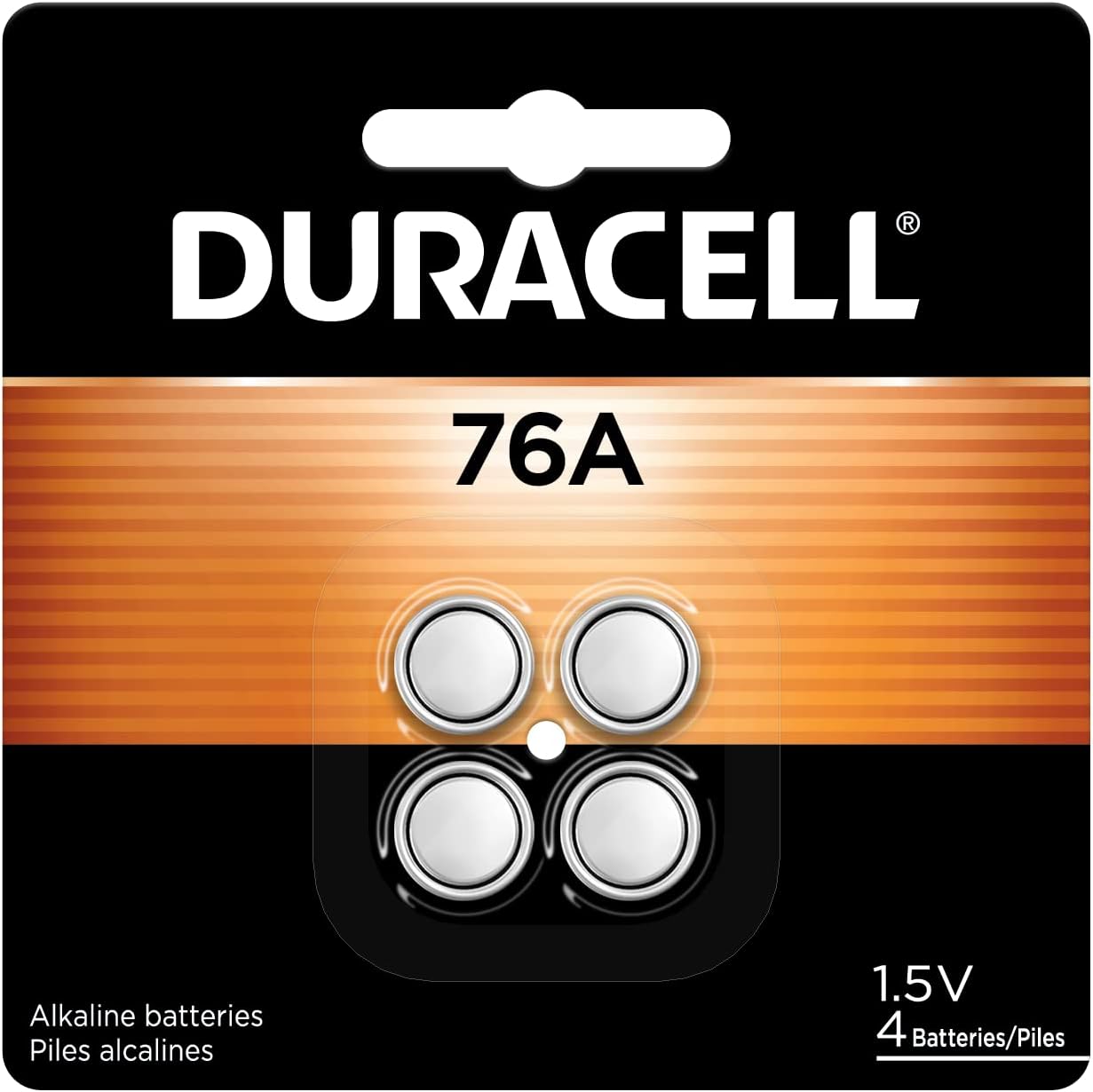 Duracell 76A 1.5V Alkaline Batteries, 4 Count Pack, 76A 1.5 Volt Battery, equivalent to LR44, A76, PX76A, V136A, AG13, and L1154 battery types