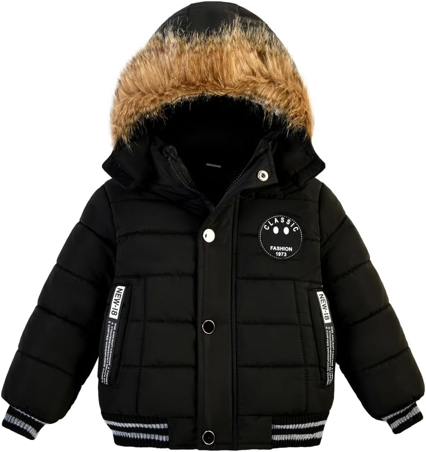 AMIYAN Toddler Boys Down Jacket Fur Collar Hood Thick Warm Winter Snowsuit Coat Parka