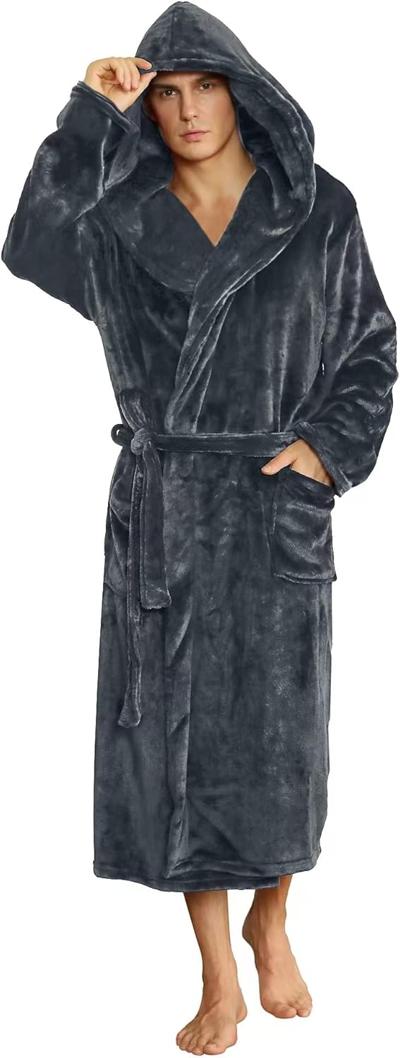 U2SKIIN Mens Hooded Robe, Plush Robes for Men Long Fleece Bathrobe