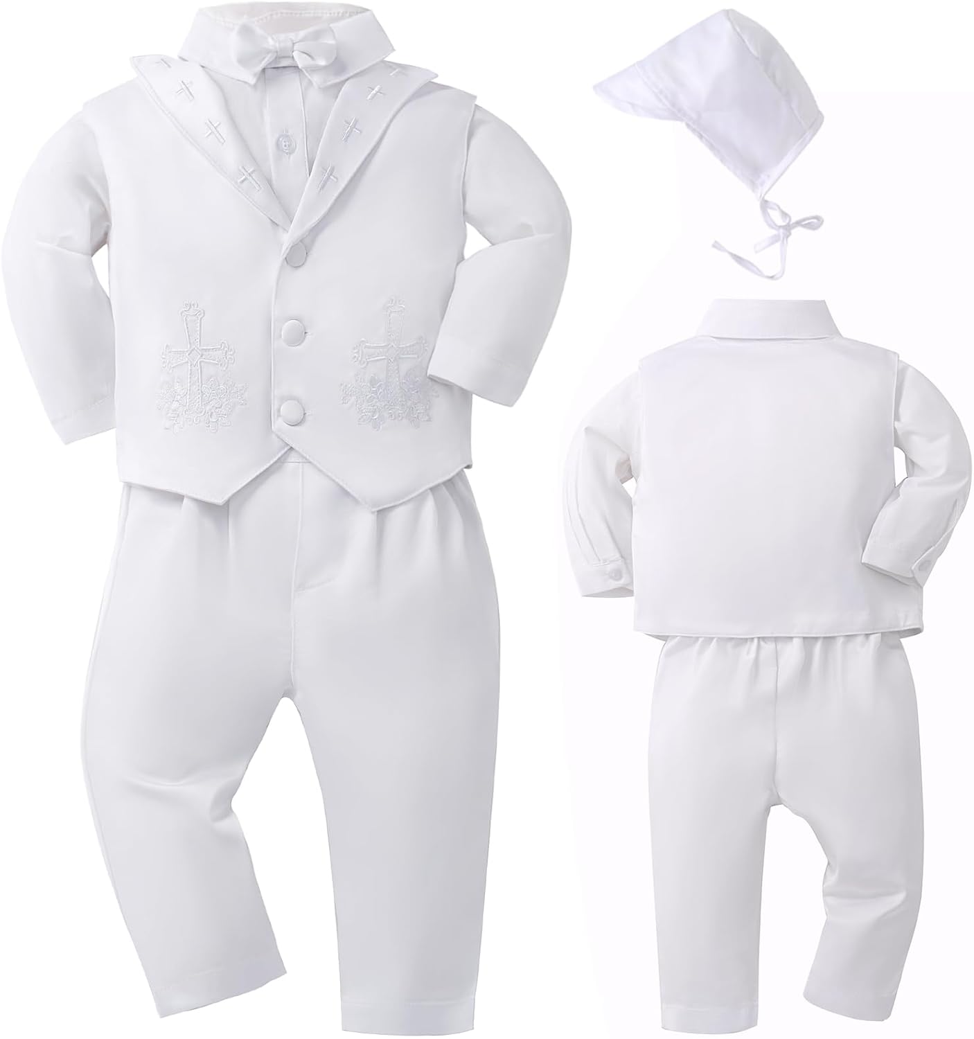 Booulfi Baptism Outfits for Boys Baby Boy Outfits Christening Gifts White Suits with Dress Shirt Pants