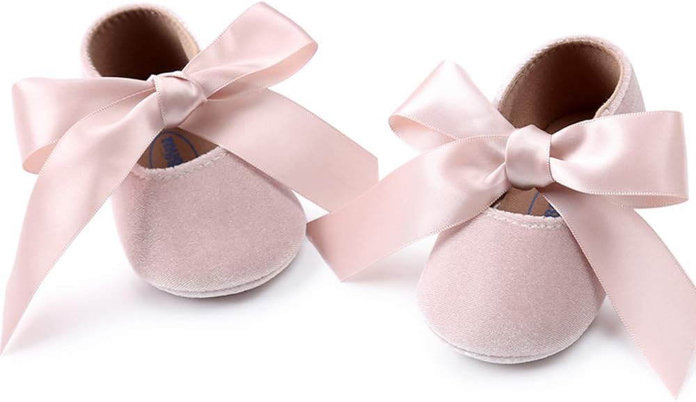 Baby Girls Mary Jane Flats Anti-Slip Rubber Sole Bow Toddler Princess Dress Shoes