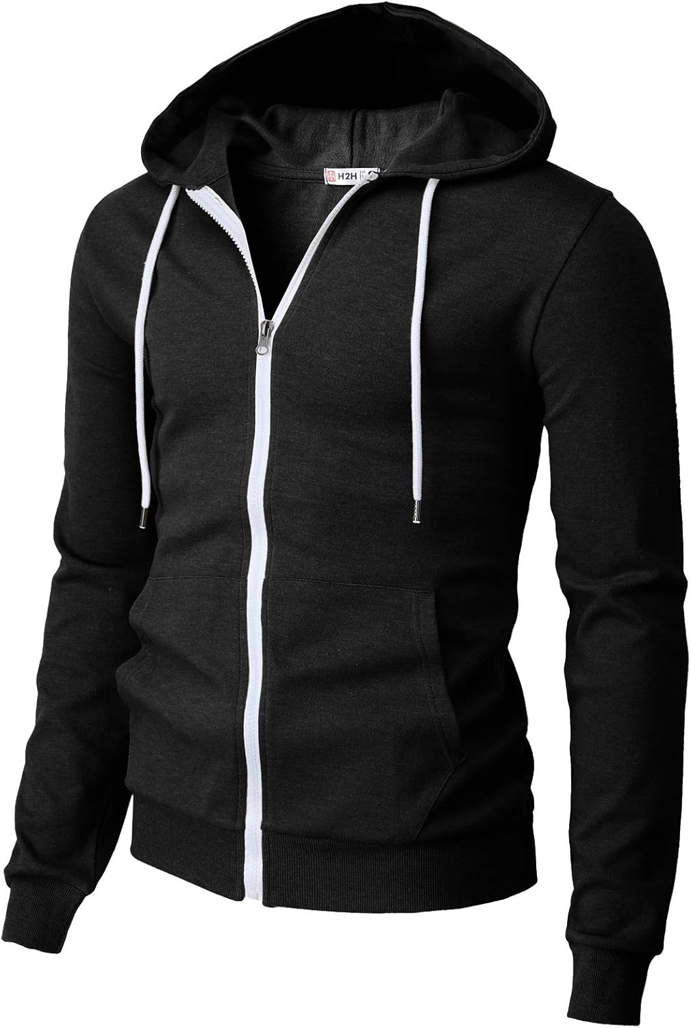 H2H Men's Zip Up Hoodie Lightweight Long Sleeve Basic Slim Fit Cotton SweatShirt with Pocket