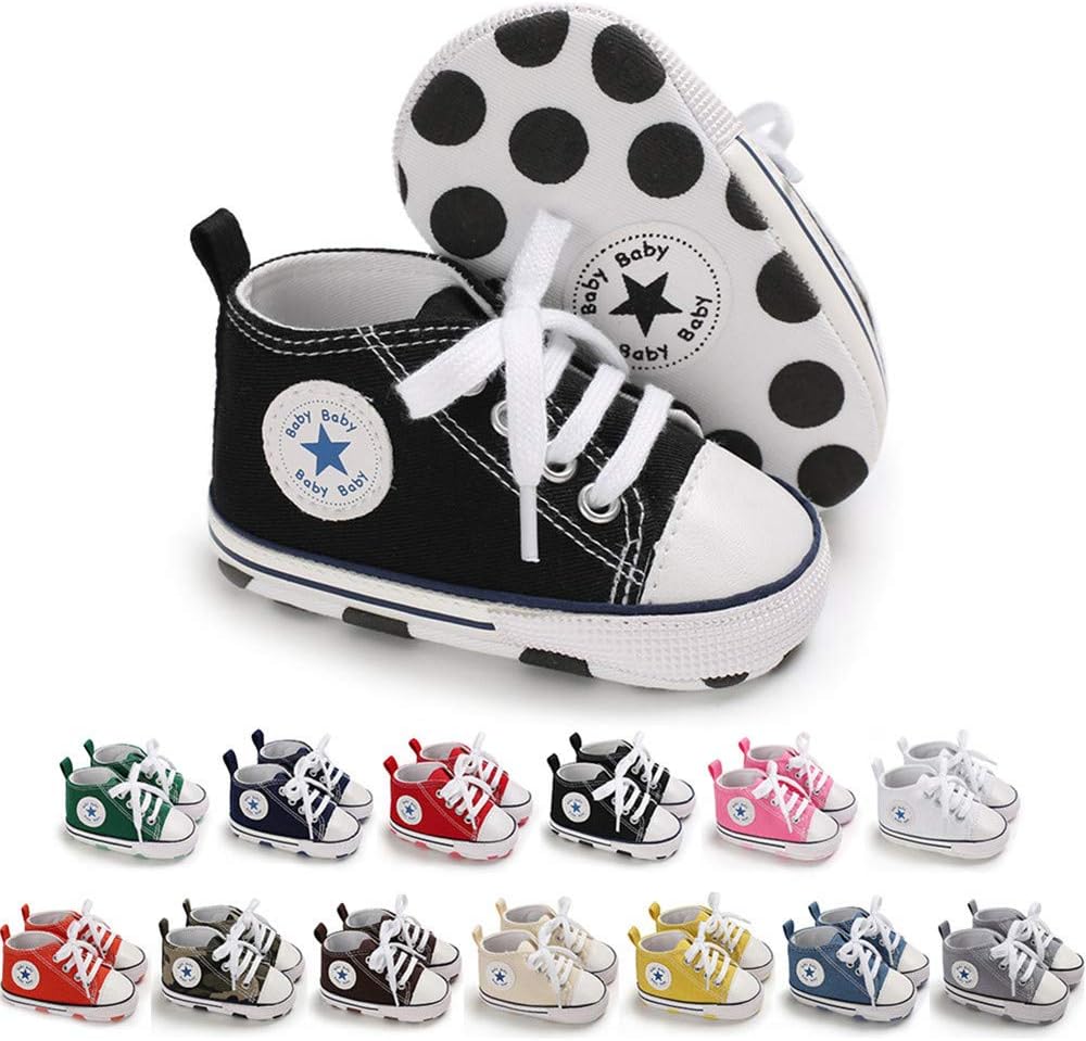 Meckior Baby Girls Boys Canvas Sneakers Soft Sole High-Top Ankle Infant First Walkers Crib Shoes