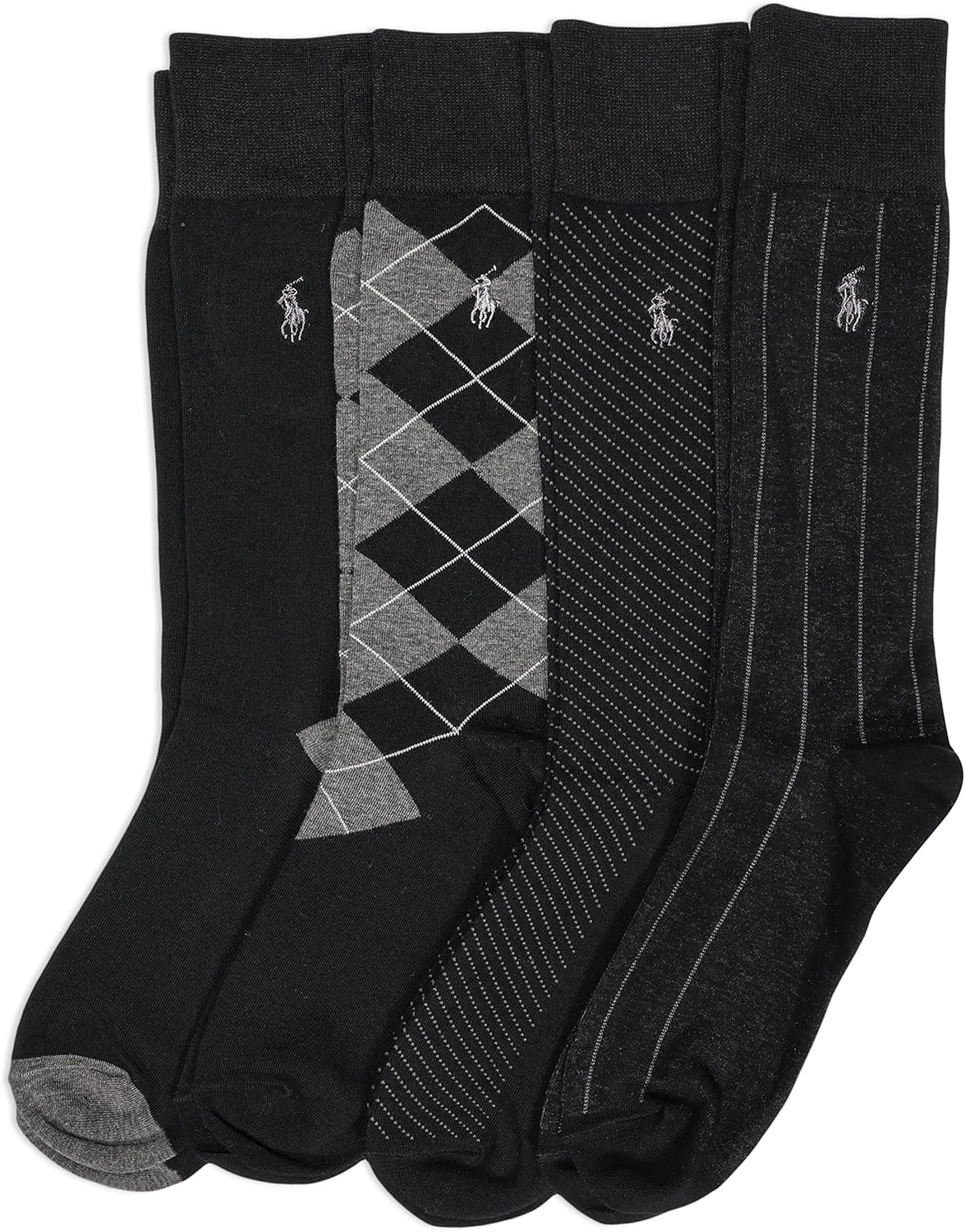 Polo Ralph Lauren Men's Assorted Pattern Dress Crew Socks-4 Pair Pack-Soft and Lightweight Cotton Comfort