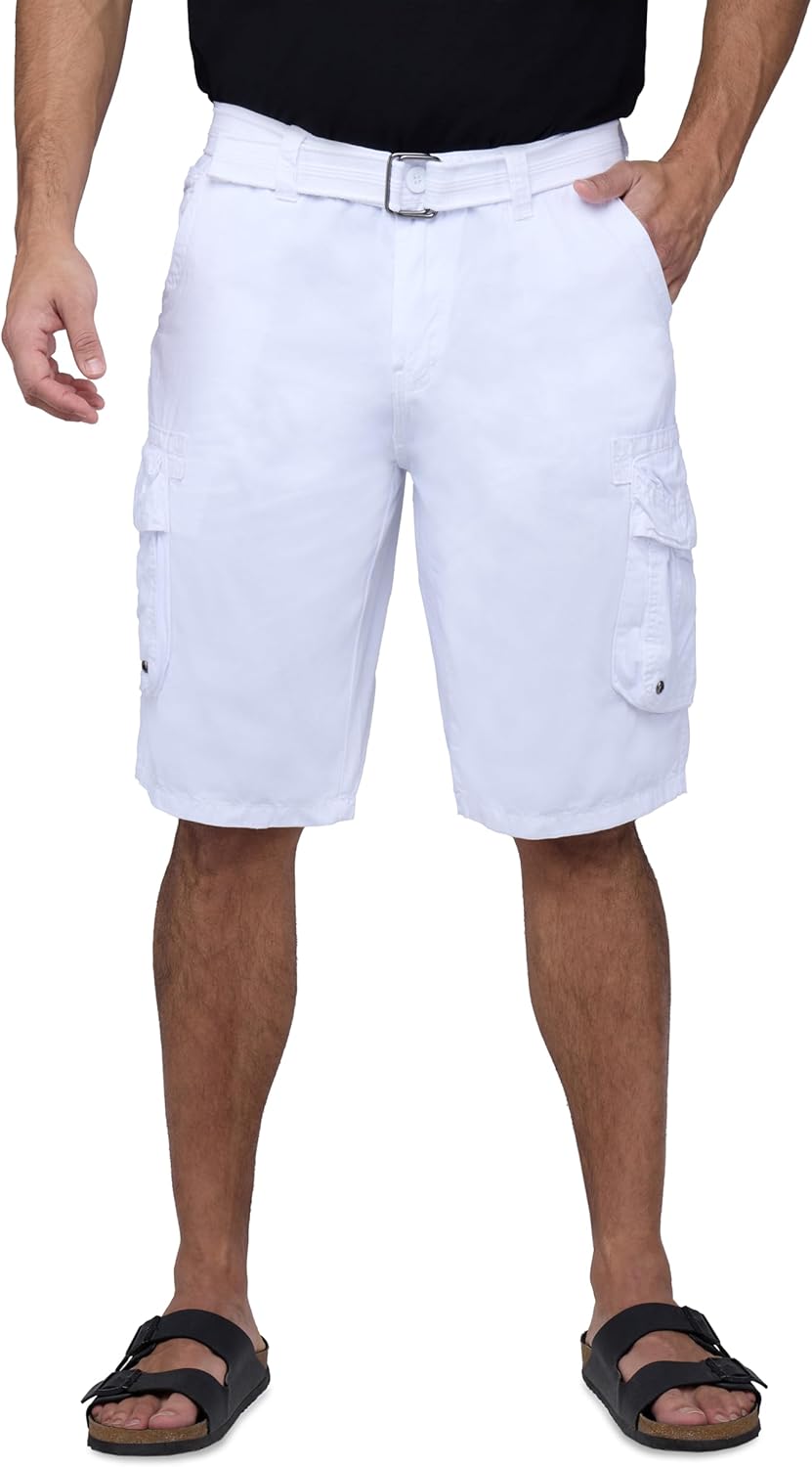 RAW X Mens Belted Cargo Shorts, Relaxed Fit Casual Knee Length Cargo Shorts for Men (Big and Tall Shorts for Men)