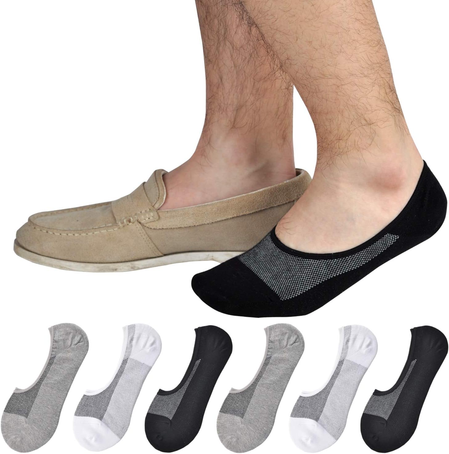 JORMATT Genuine Mens No Show Socks, Loafer Sneakers Low Cut Cotton Socks With Non Slip Grips