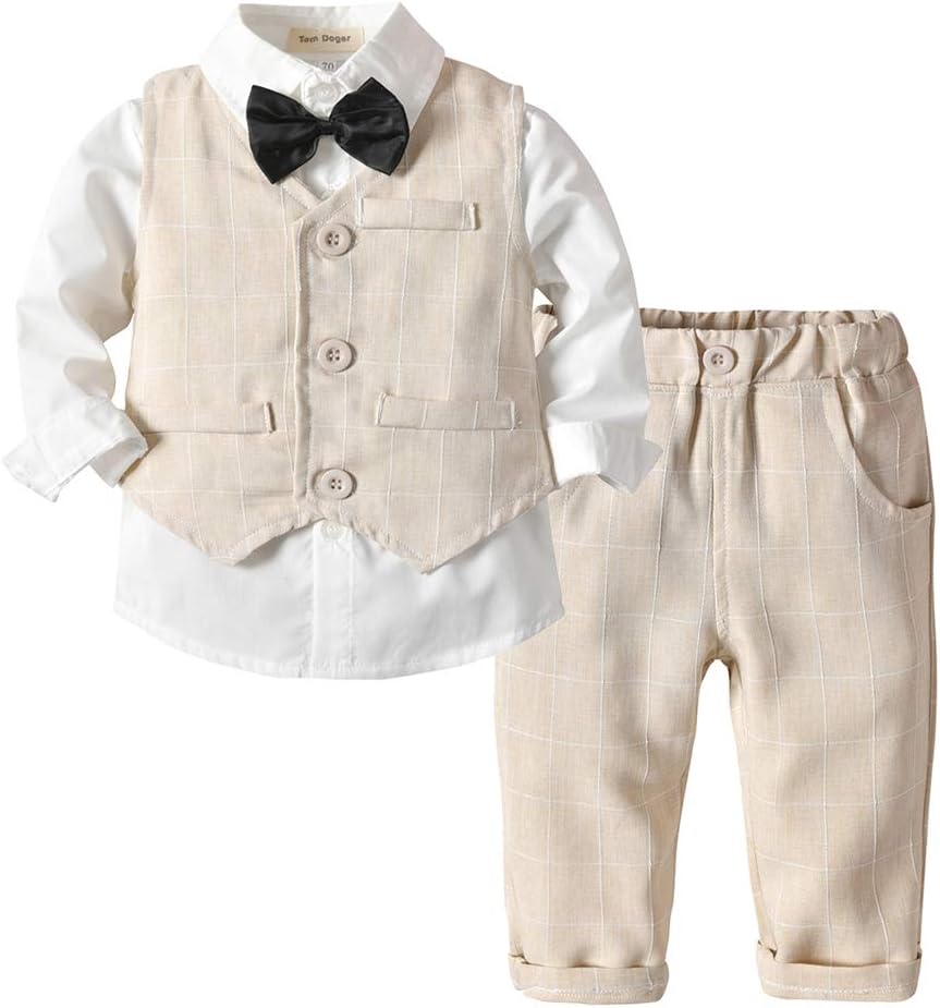 Baby Boys Formal Suit Toddler Gentleman Set Dress Slim Fit Shirt+Vest+Pants Outfits Tuxedo 9M - 8 Years