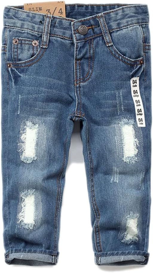 KIDSCOOL SPACE Baby Girl Boy Jeans,Elastic Band Inside with D-Rings Ripped Denim Pants