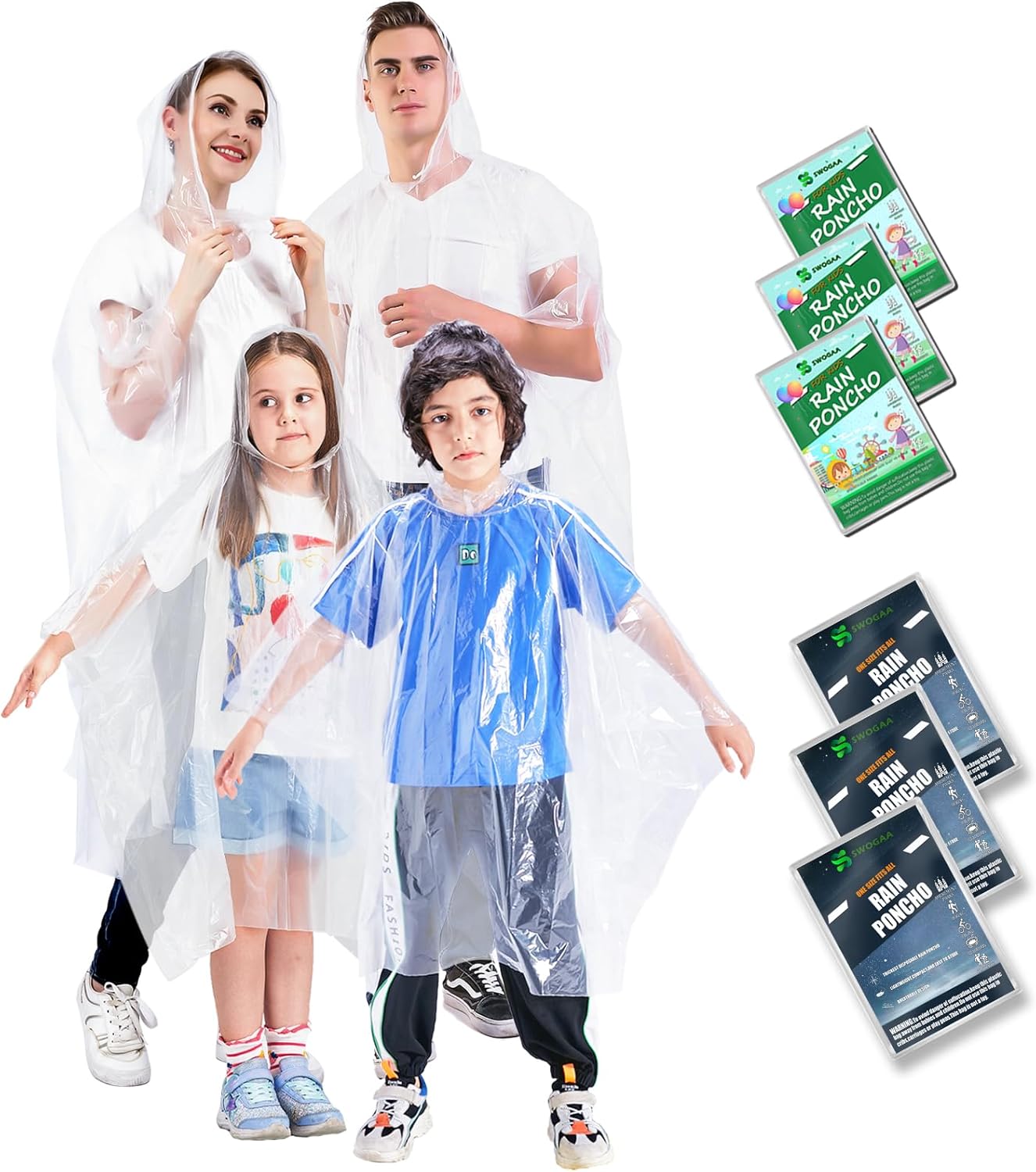 Disposable Rain Ponchos for Kids 6 Pack/Adults 10 and 6 Pack/Ponchos Family 6 Pack Extra Thicker Emergency Ponchos