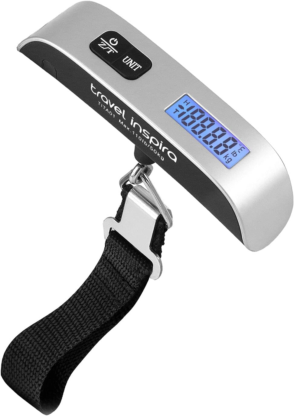 travel inspira Luggage Scale, Portable Digital Hanging Baggage Scale for Travel, Suitcase Weight Scale with Rubber Paint, 110 Pounds, Battery Included