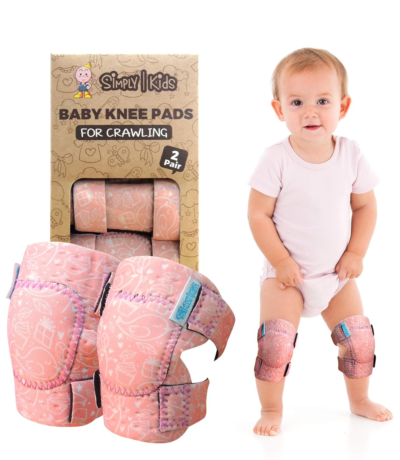 Simply Kids Baby Crawling Knee Pads (2 Pairs), Rodilleras para Bebe - Comfortable Knee Protector for Toddler, Infant, Girl, Boy, Crawler