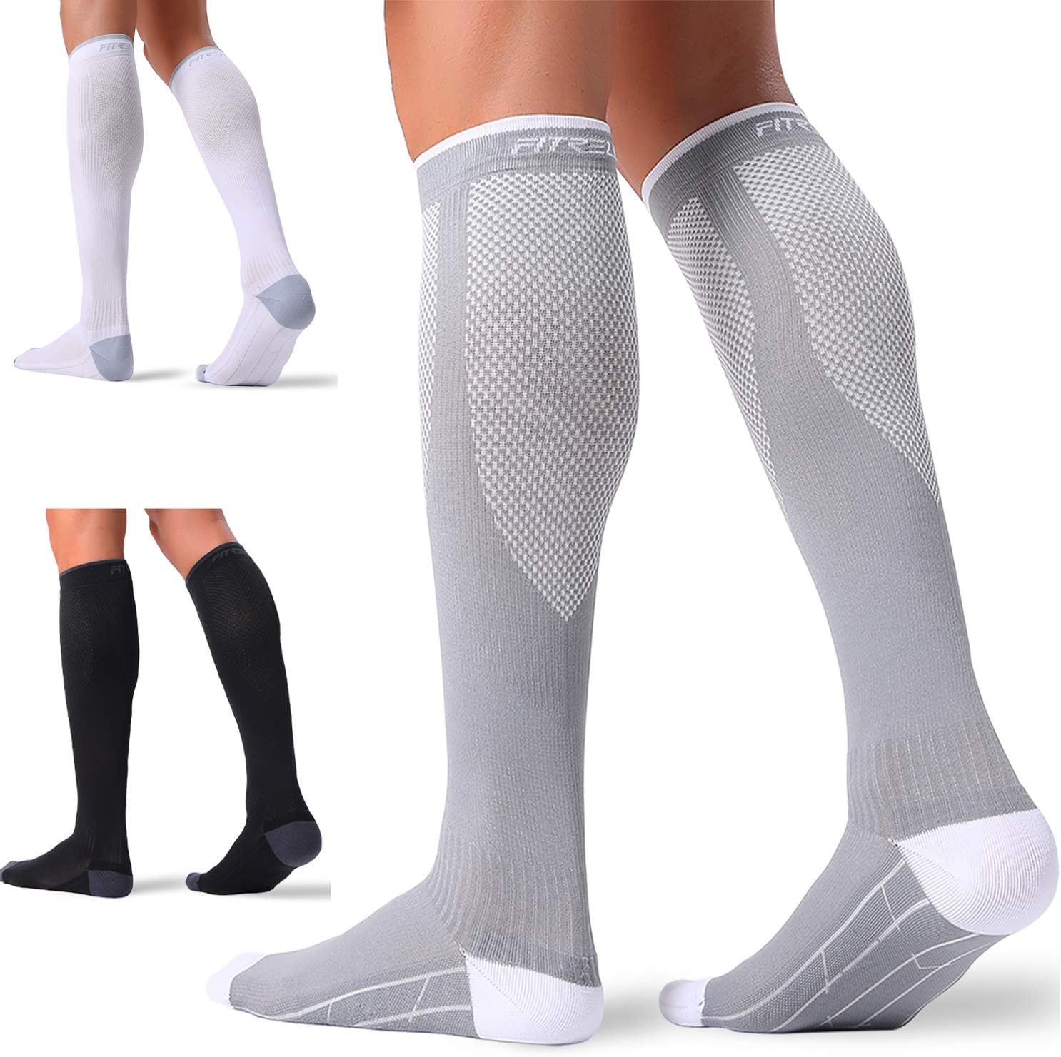 FITRELL 3 Pairs Compression Socks for Women and Men 20-30mmHg-Circulation Support Socks