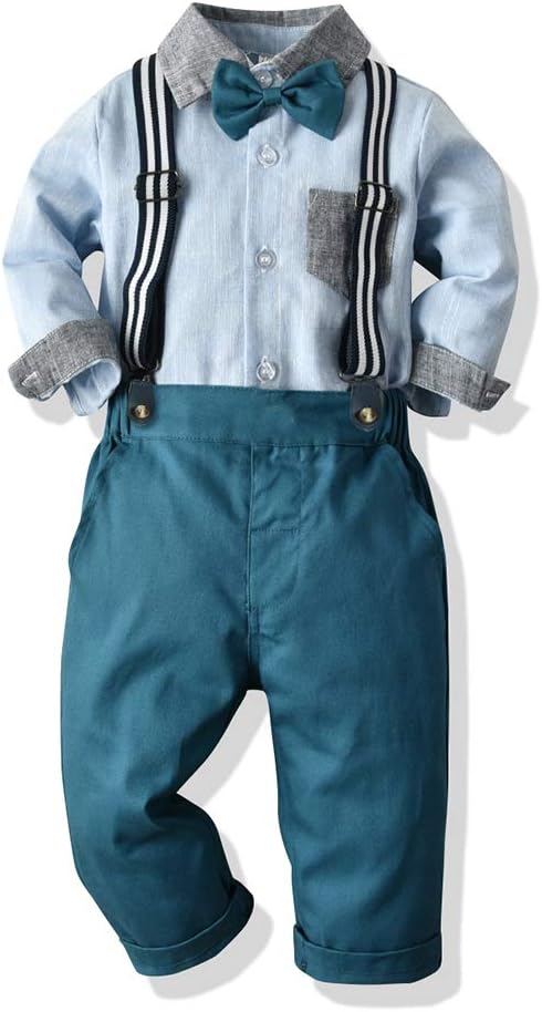 Joycebaby Toddler Boys Long Sleeve Gentleman Bowtie Overalls Outfit Suits Set