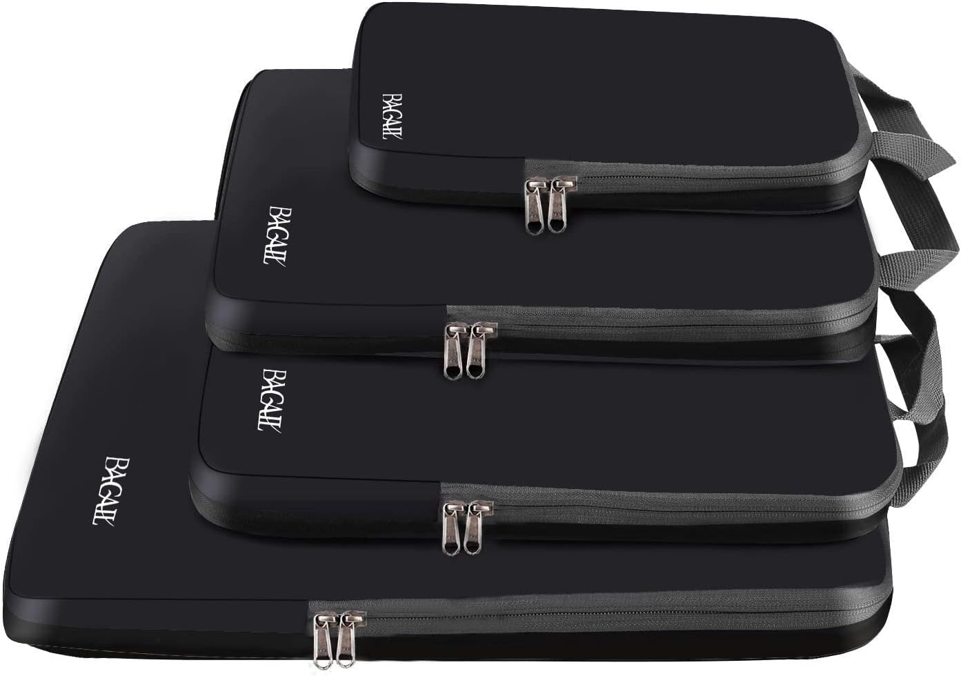 BAGAIL 4 Set/6 Set/8 Set Compression Packing Cubes Travel Accessories Expandable Packing Organizers(Black ClothPattern 4 Set)