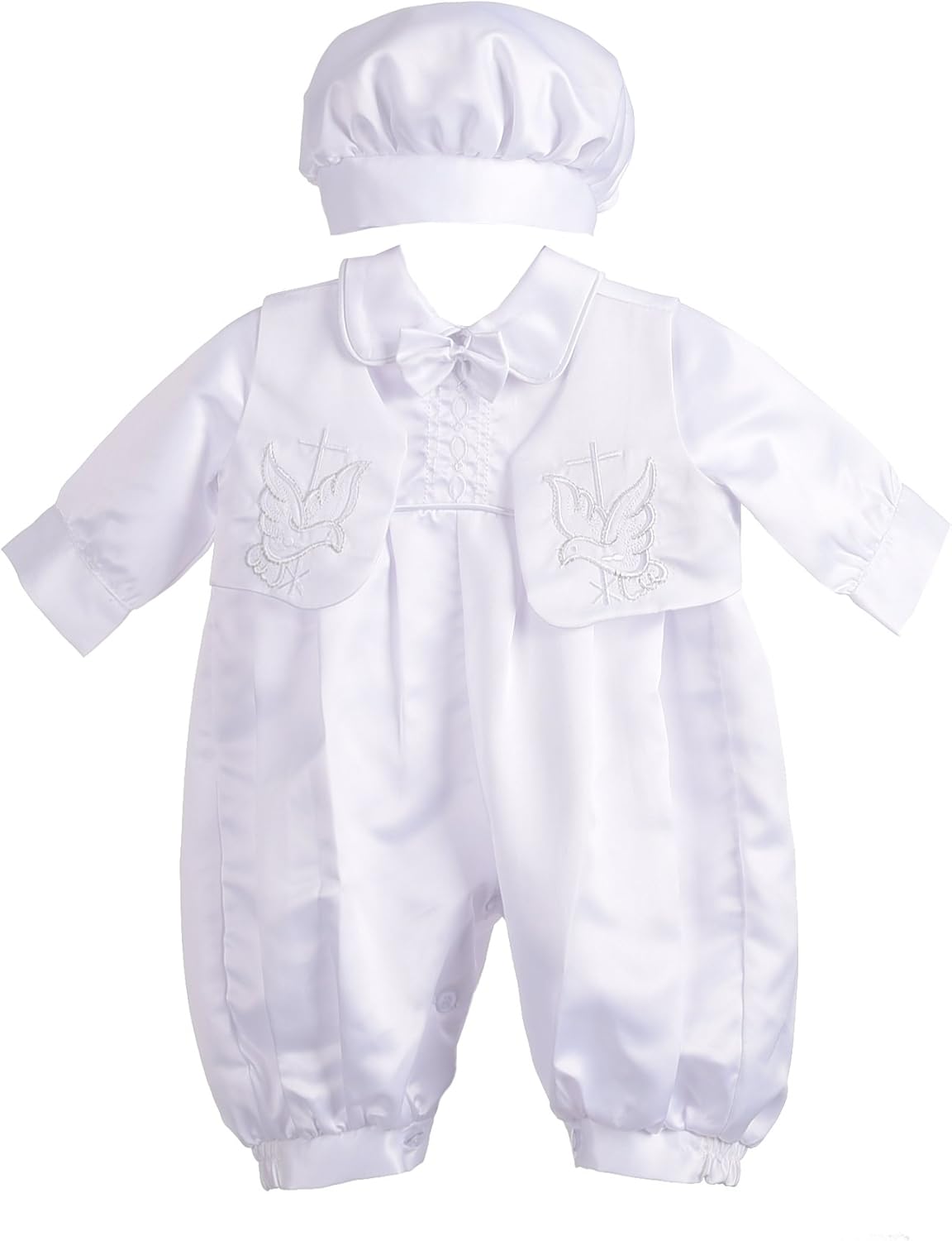 Lito Angels Baby Boys' Christening Baptism Outfit Romper Formal Wear Embroidery Cross Vest 3 Piece Set 007