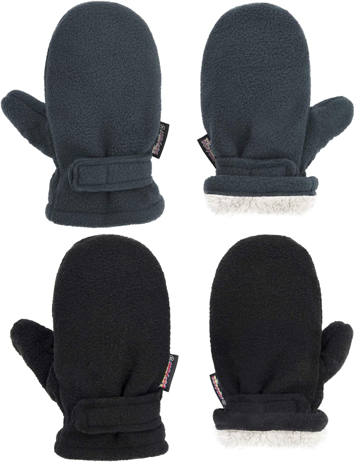 Toddler Mittens Baby Boy Girls Winter Warm Mittens Kids Easy-On Sherpa Fleece Lined Mittens Snow Infant Gloves 2 Pairs