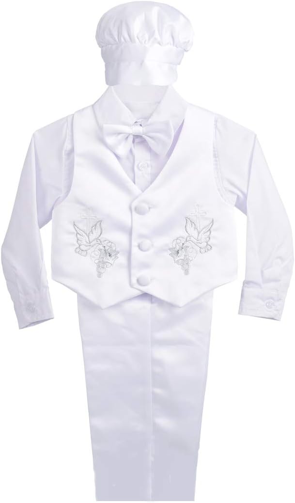 Lito Angels Baby Boy Christening Baptism Outfit Formal Suit wi1th Bonnet Satin 3-18 Month 5-Piece Set