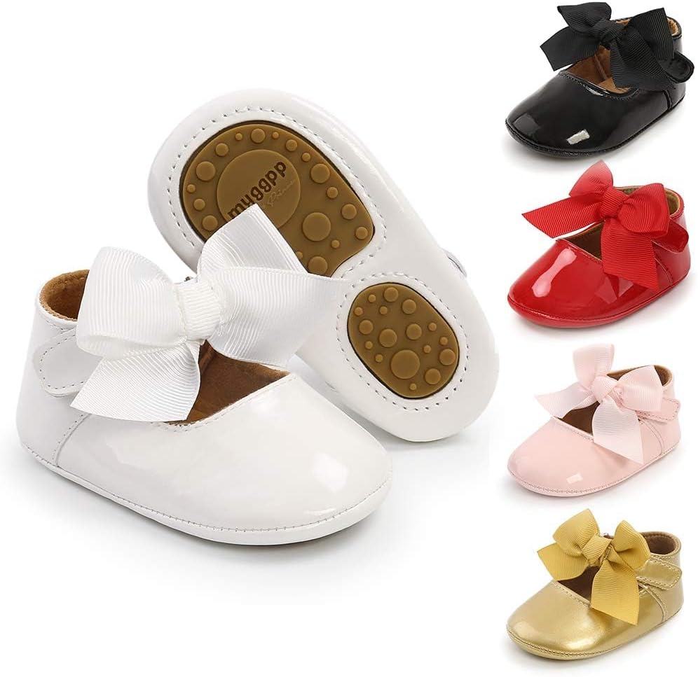 Meckior Infant Baby Girls Soft Sole Bowknot Princess Wedding Dress Mary Jane Flats Prewalker Newborn Light Baby Sneaker Shoes