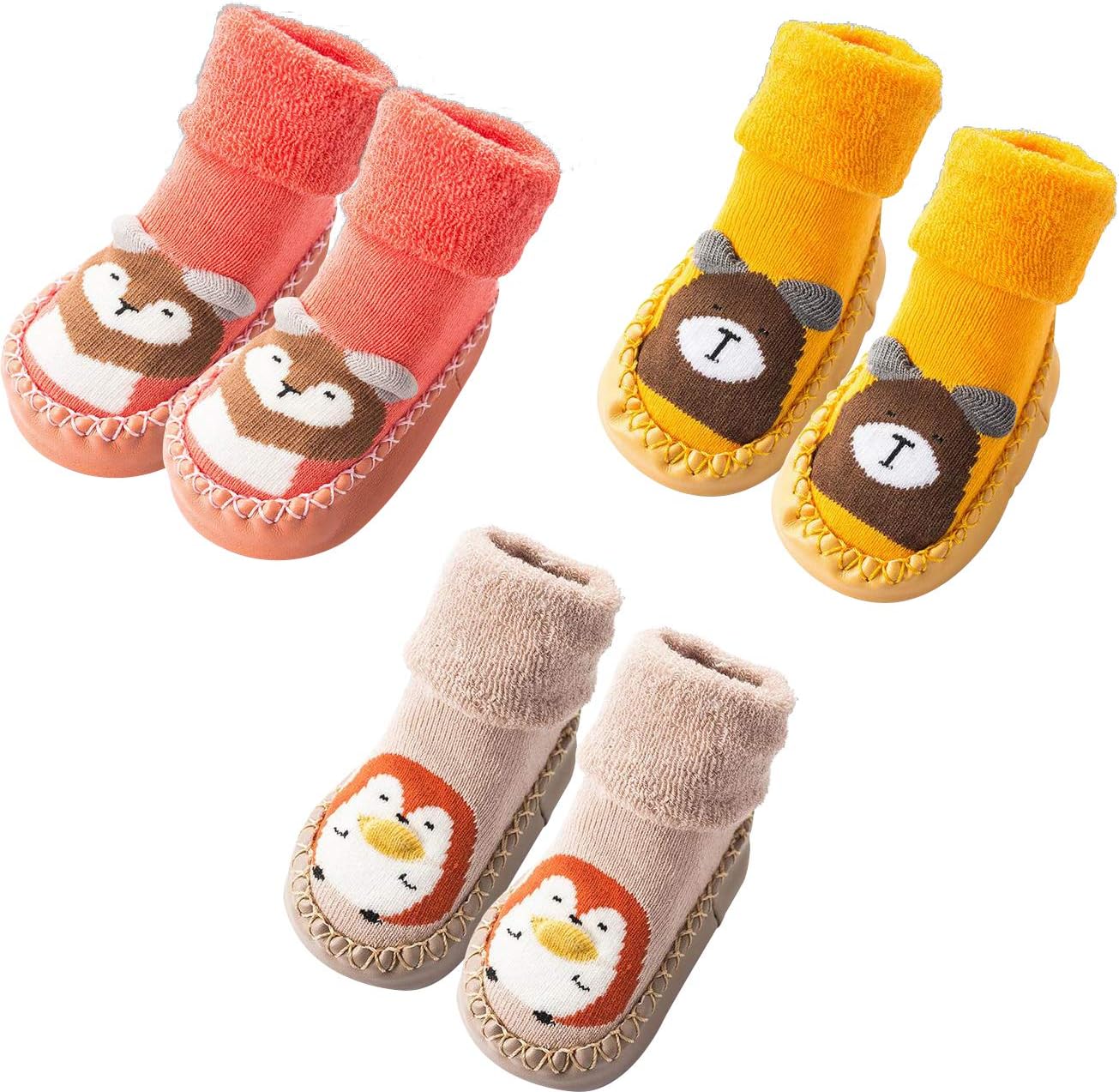 Infant Baby Boy Girls Toddlers Moccasins Non-Skid Indoor Slipper Shoes Socks Booties with Grips