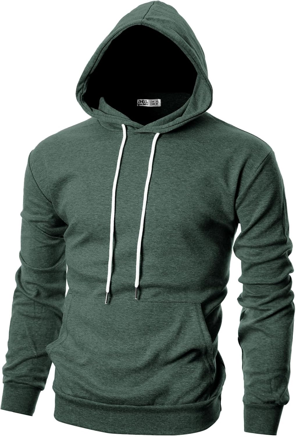 Ohoo Mens Slim Fit Basic Pullover Hoodies Sweatshirt Lightweight Long Sleeve with Kanga Pocket