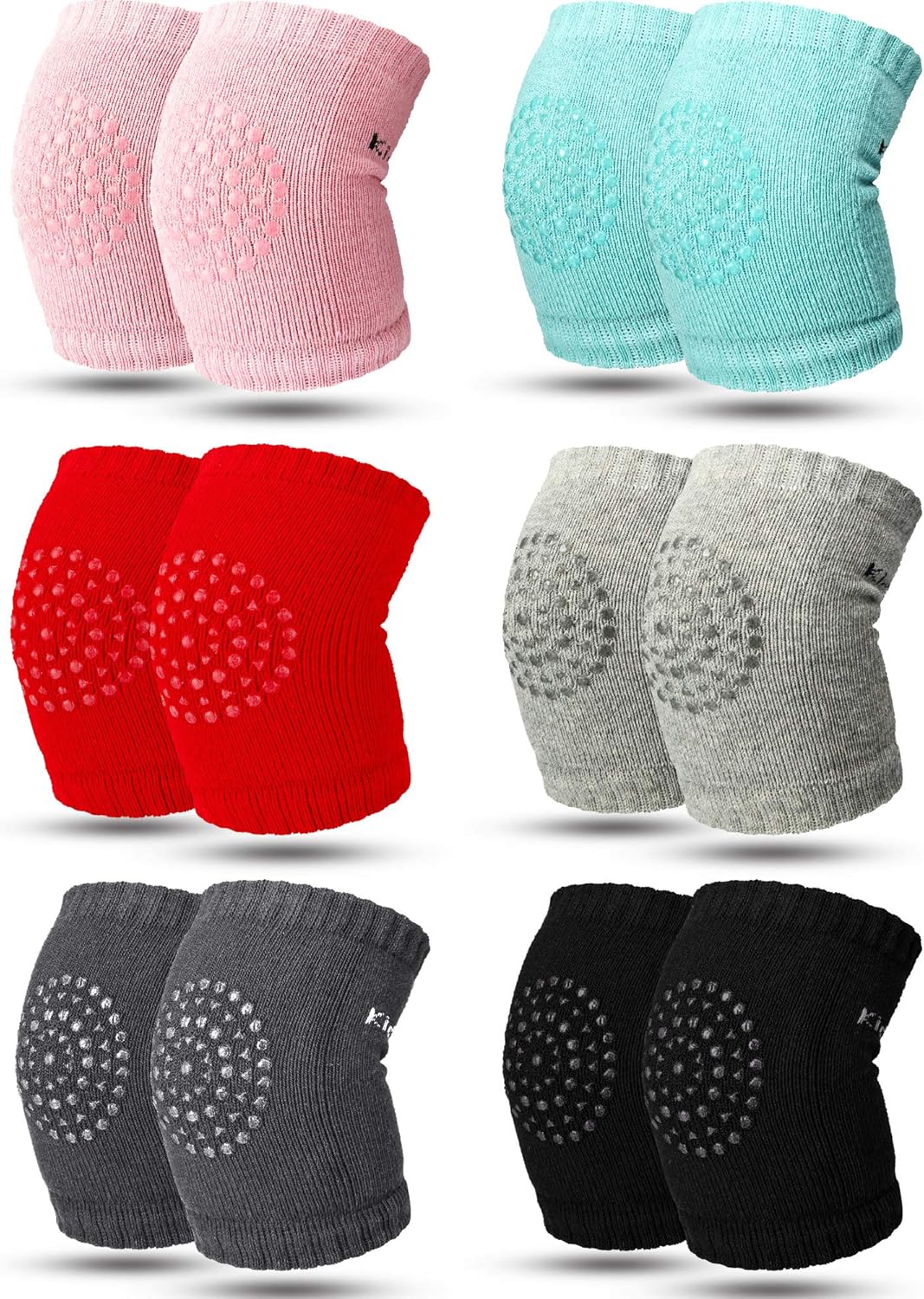 SATINIOR 6 Pairs Crawling Knee Pads Anti-Slip Baby Knee Protectors Toddlers Leg Warmers (Black, Green, Pink, Red, Gray, Dark Gray)