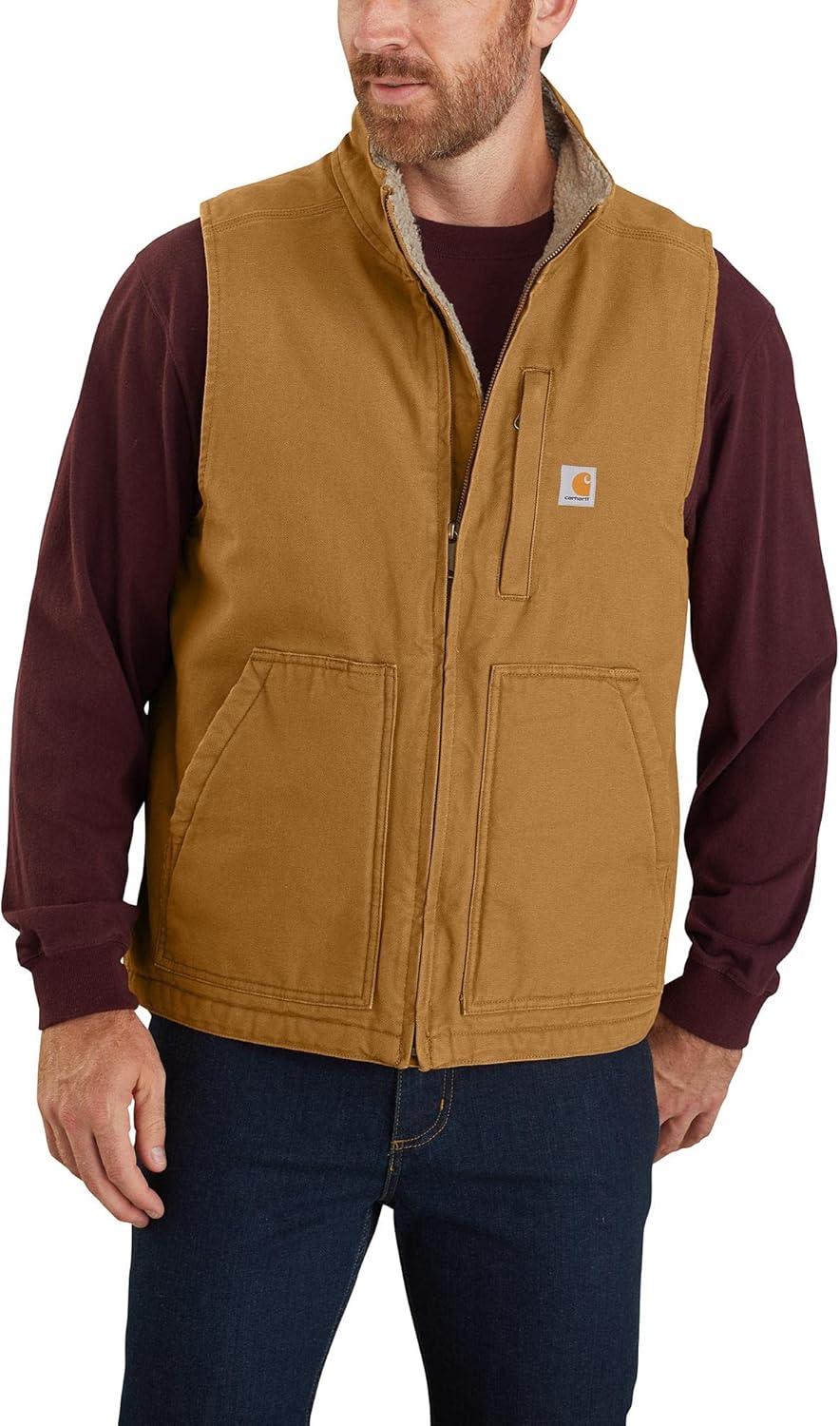 Carhartt Men's Loose Fit Washed Duck Sherpa-Lined Mock-Neck Vest